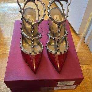 Valentino rockstud caged patent 100 mm red heels